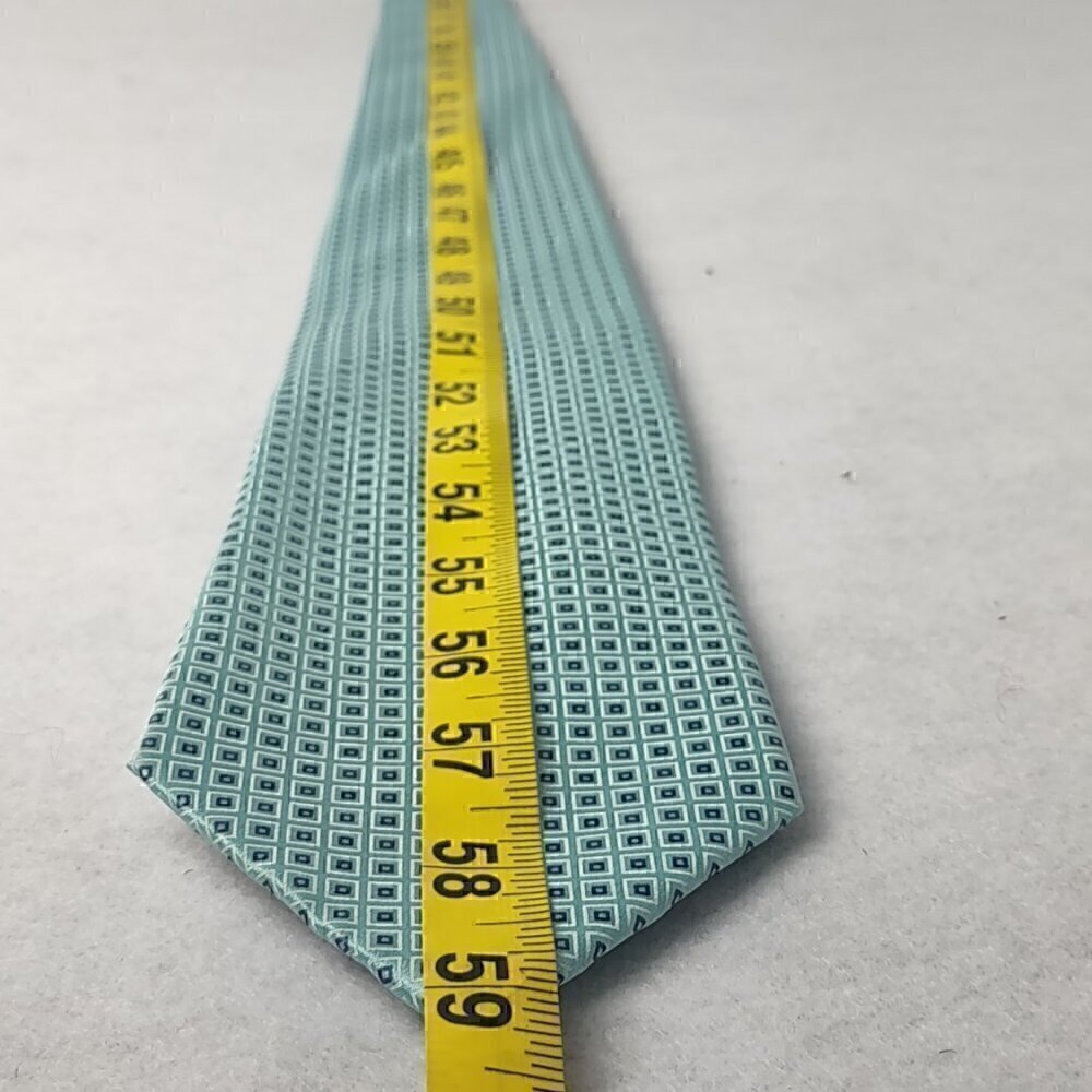Izod Men's Very Light Blue, White, Blue Square Patterned 100% Silk Necktie - Picture 4 of 8